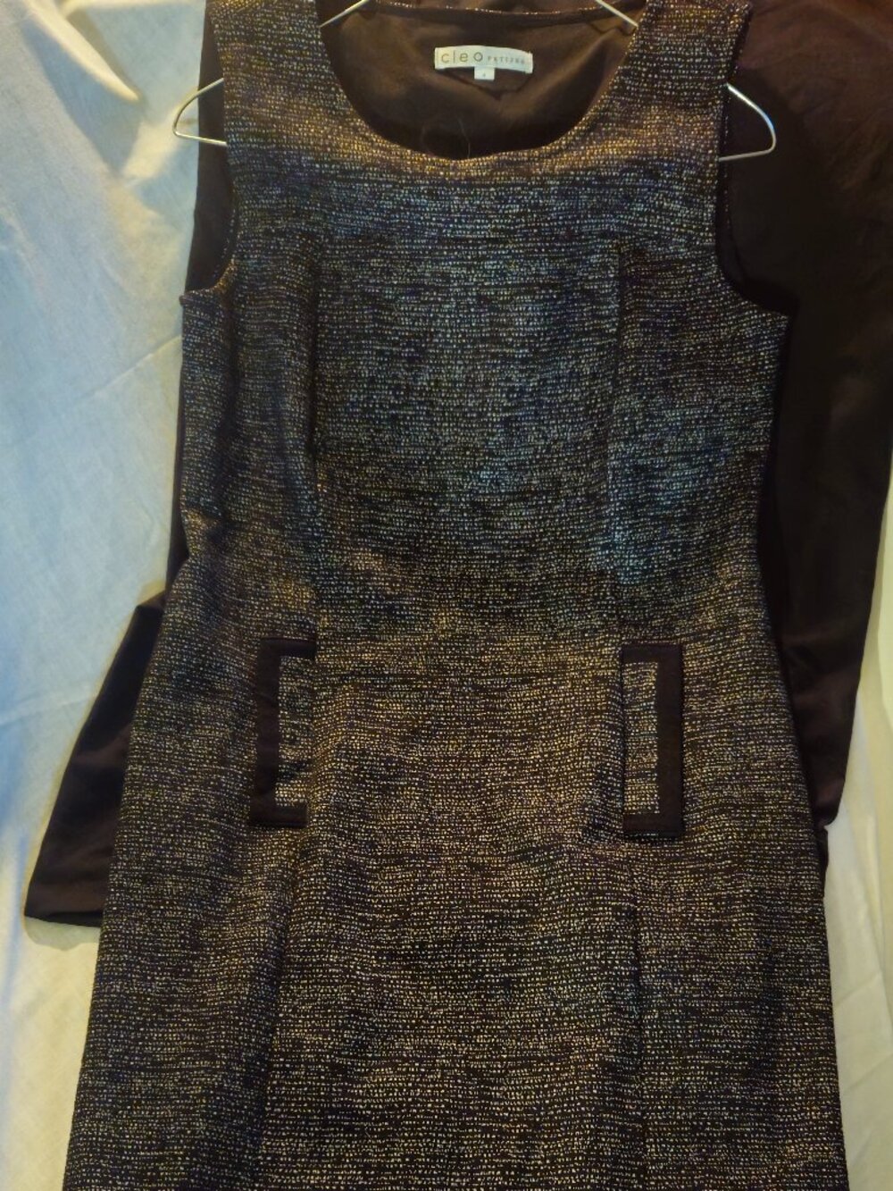Cleo Petites Black Silver Metallic Tweed Sheath Dress